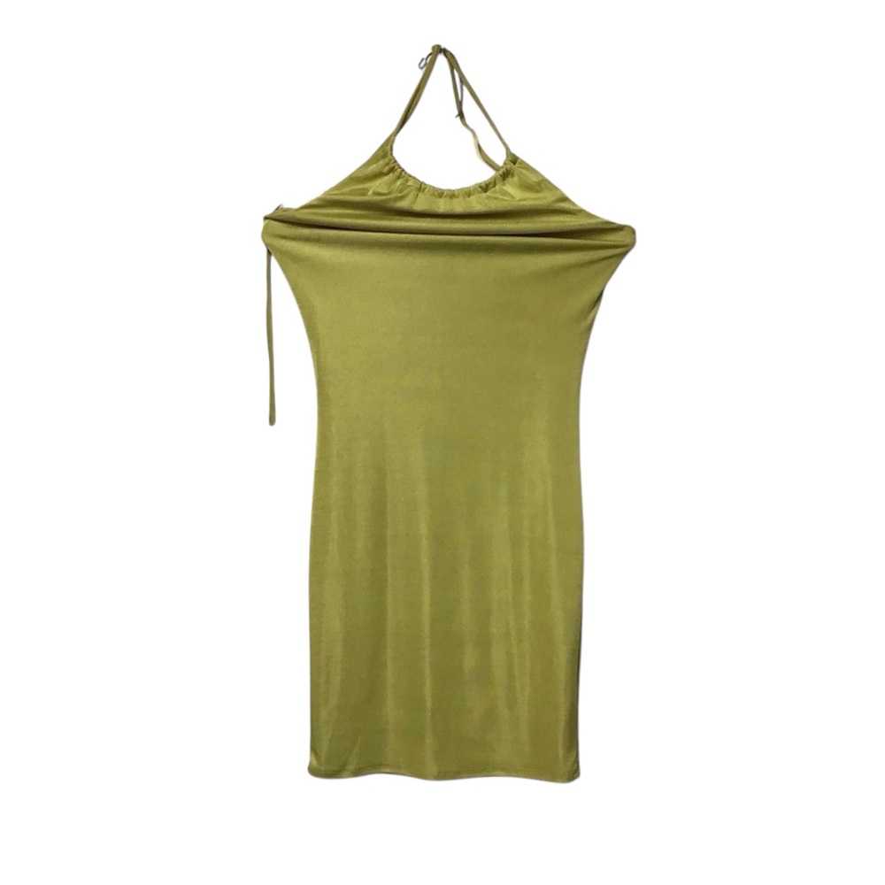 Forever 21 Dress Mini Sexy Green Ribbed Keyhole Halter Style Open Back Sz Small